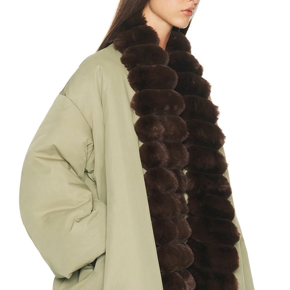 Sage Green Quilted Jacket with Brown Faux Fur Trim like helsa - Picture 4 of 8